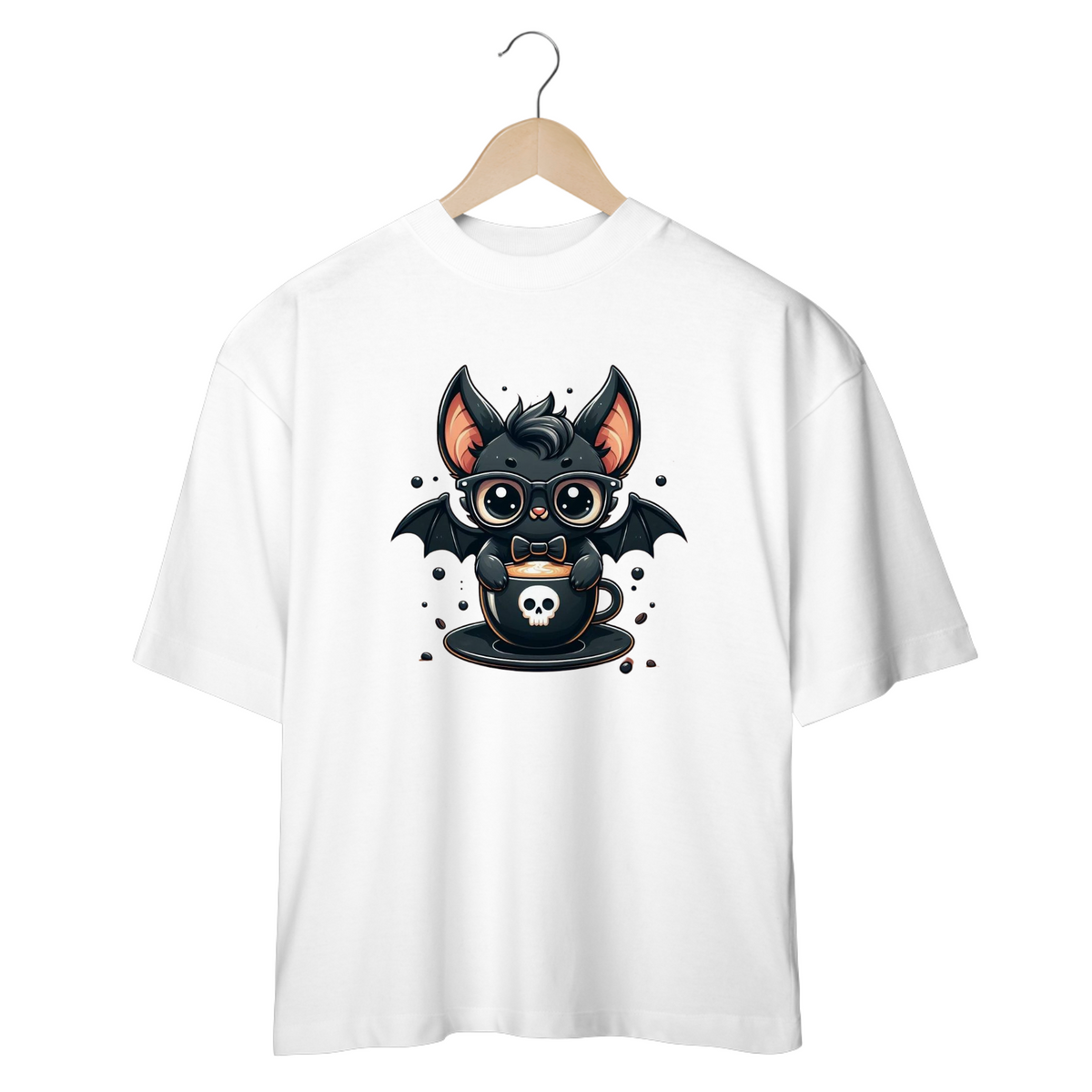 Nome do produto: CAMISETA OVERSIZED, CAT MORCEGO HALLOWEEN