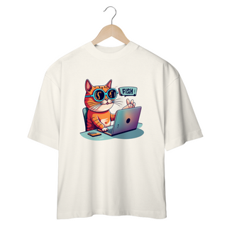 Nome do produtoCAMISETA OVERSIZED, CAT GEEK ON THE COMPUTER