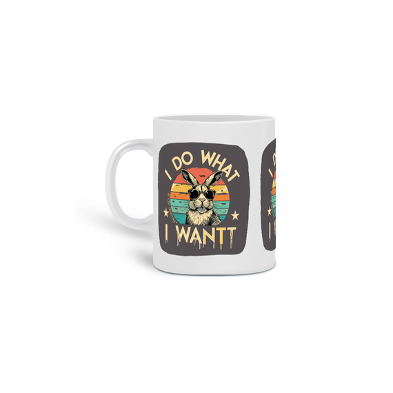  CANECA PERSONALIZADA CRIATIVA EM CERÂMICA, 325ML C/03 LADOS RABBIT I DO WHAT I WANT