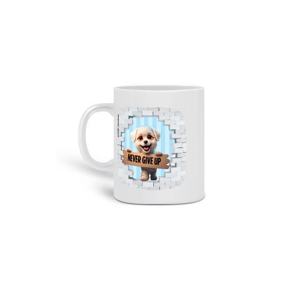  CANECA PERSONALIZADA CRIATIVA EM CERÂMICA, 320ML C/02 LADOS DOG NEVER GIVE UP