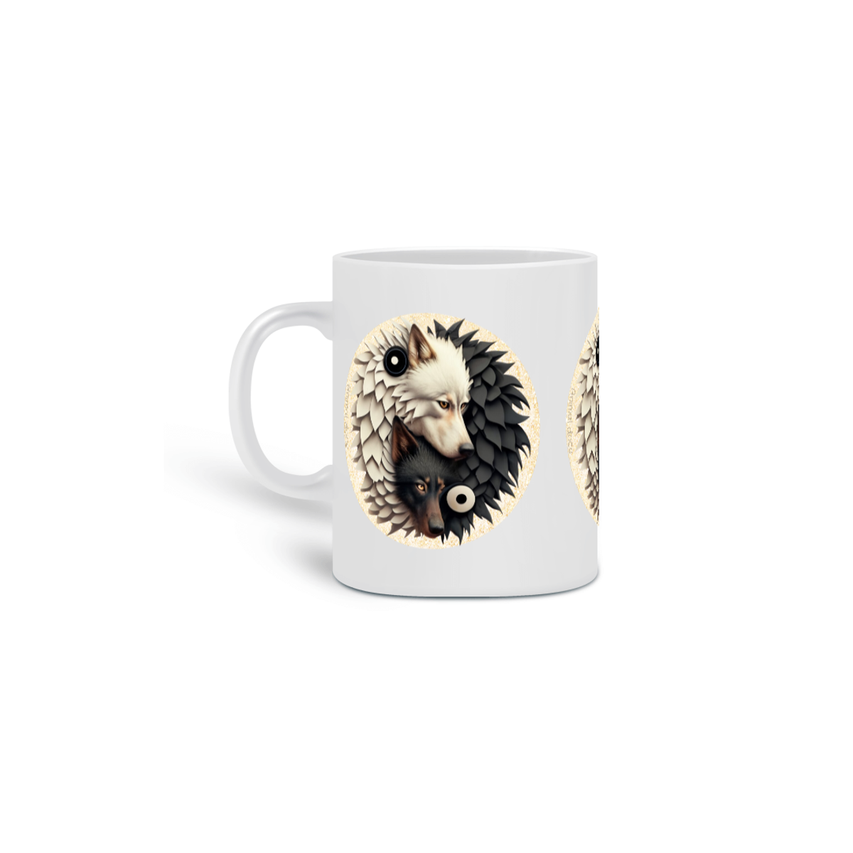 Nome do produto: CANECA PERSONALIZADA CRIATIVA EM CERÂMICA, 325ML C/03 LADOS WOLF YIN YANG