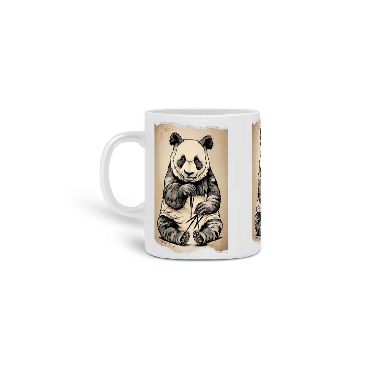 Nome do produto: CANECA PERSONALIZADA CRIATIVA EM CERÂMICA, 325ML C/03 LADOS PANDA PB