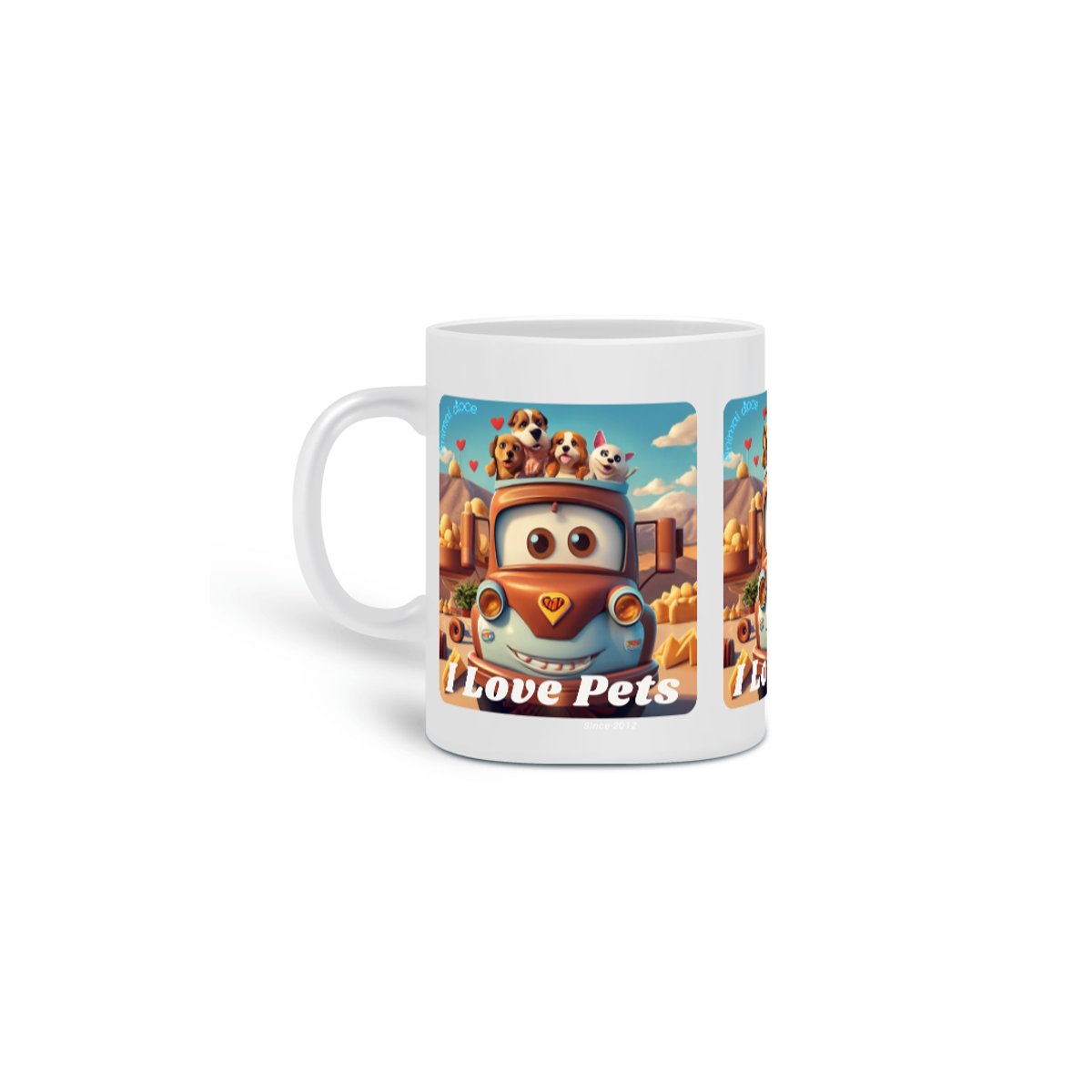 Nome do produto: CANECA PERSONALIZADA CRIATIVA EM CERÂMICA, 325ML C/03 LADOS I LOVE PETS 