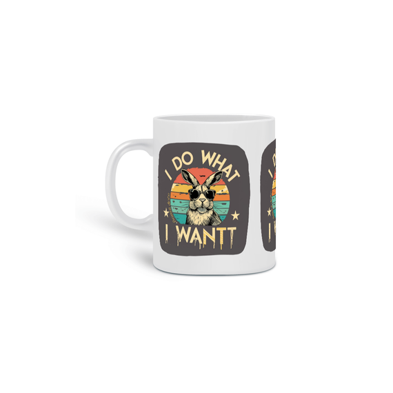 CANECA PERSONALIZADA CRIATIVA EM CERÂMICA, 325ML C/03 LADOS RABBIT I DO WHAT I WANT