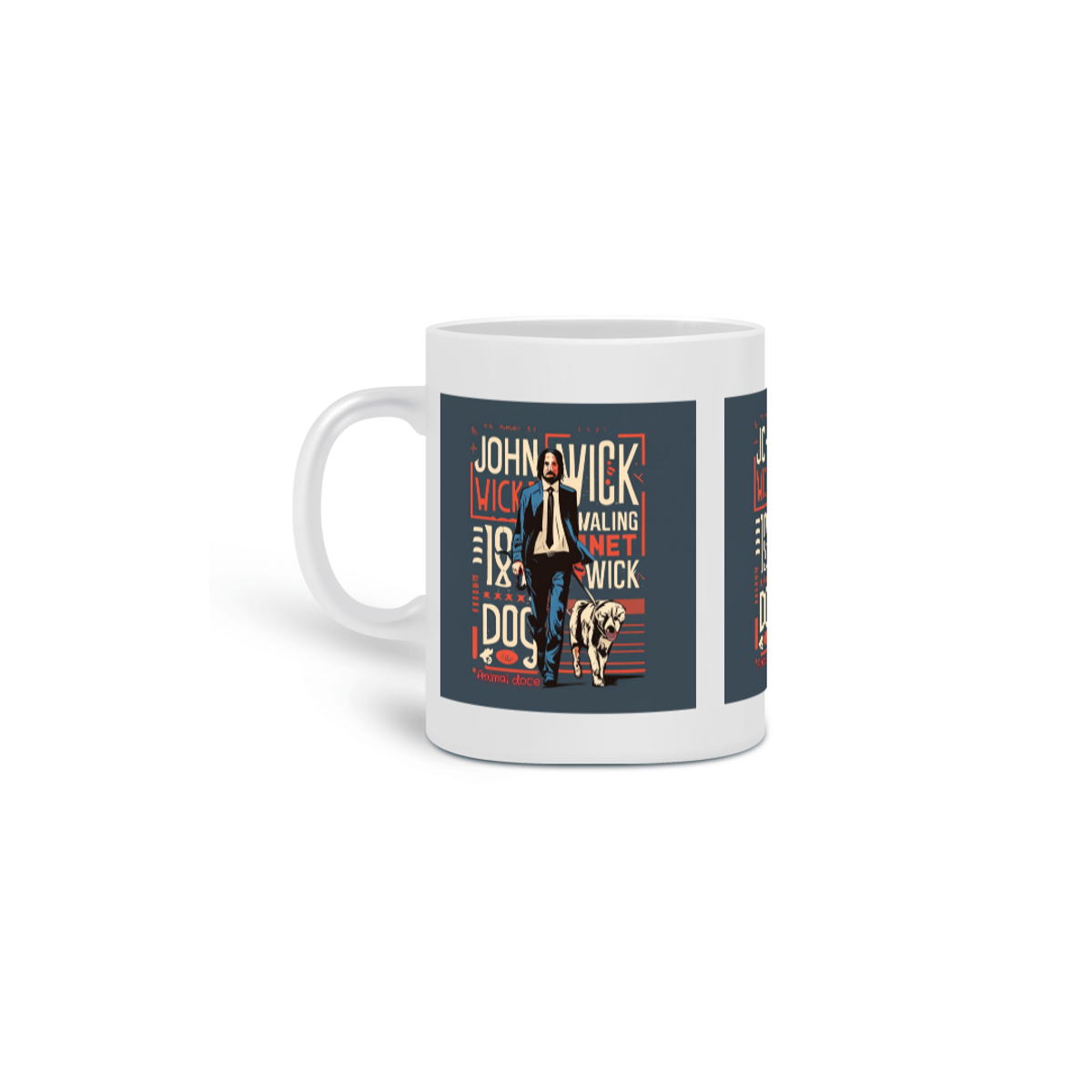 Nome do produto: CANECA PERSONALIZADA CRIATIVA EM CERÂMICA, 325ML C/03 LADOS LINHA FILME JOHN WICH DOG