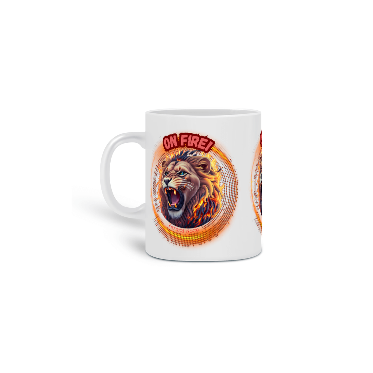 Nome do produto: CANECA PERSONALIZADA CRIATIVA EM CERÂMICA, 325ML C/03 LADOS LION ON FIRE