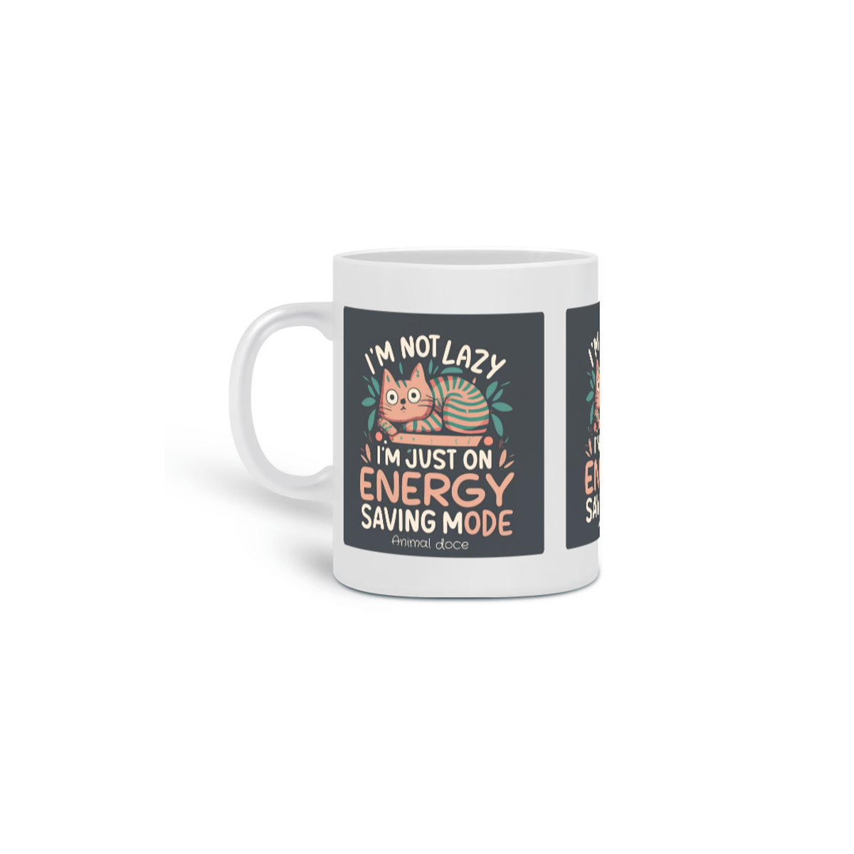 Nome do produto: CANECA PERSONALIZADA CRIATIVA EM CERÂMICA, 325ML C/03 LADOS CAT ENERGY 