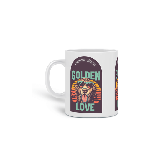 CANECA PERSONALIZADA CRIATIVA EM CERÂMICA, 325ML C/03 LADOS DOG GOLDEN LOVE 