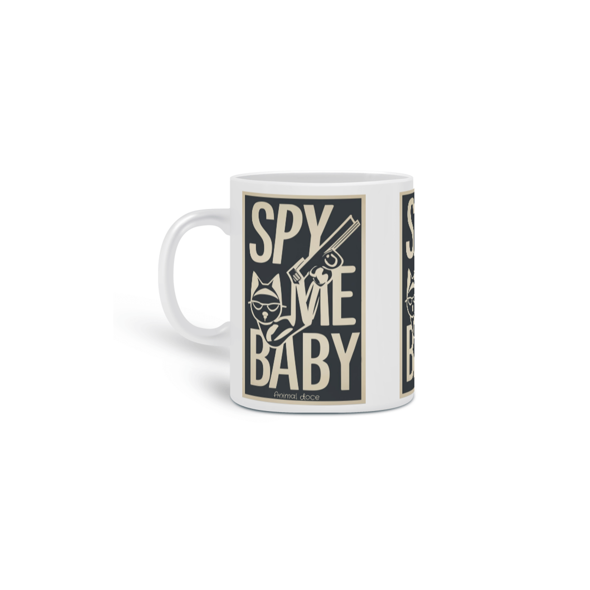 Nome do produto: CANECA PERSONALIZADA CRIATIVA EM CERÂMICA 325ML 03 LADOS, SPY ME BABY CAT LETRAS 