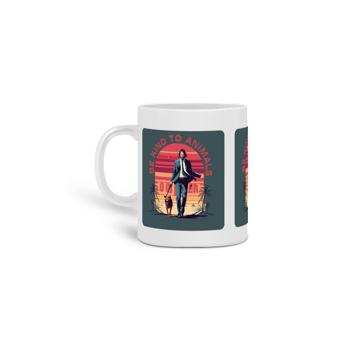 Nome do produto: CANECA PERSONALIZADA CRIATIVA EM CERÂMICA 325ML 03 LADOS, LINHA FILME JOHN WICK DOG BE KIND TO ANIMALS