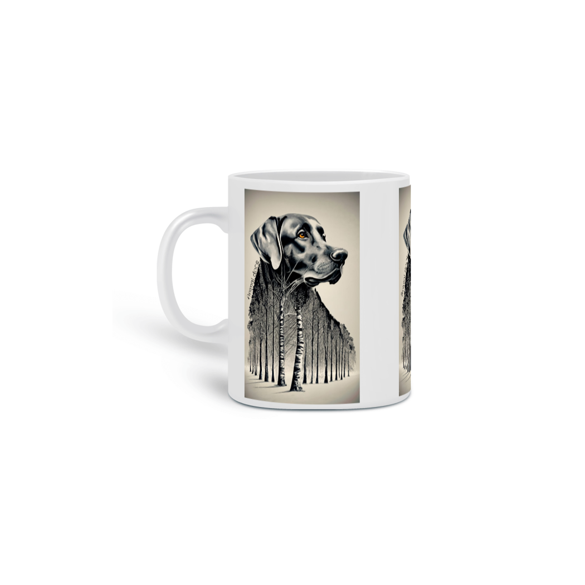 Nome do produto: CANECA PERSONALIZADA CRIATIVA EM CERÂMICA 325ML 03 LADOS, DOG GOLDEN ARVORES PB