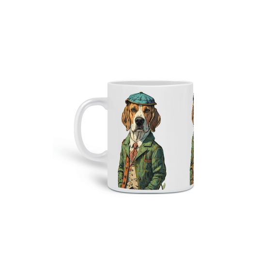 CANECA PERSONALIZADA CRIATIVA EM CERÂMICA 325ML 03 LADOS, DOG BEAGLE SHERLOCK HOLMES