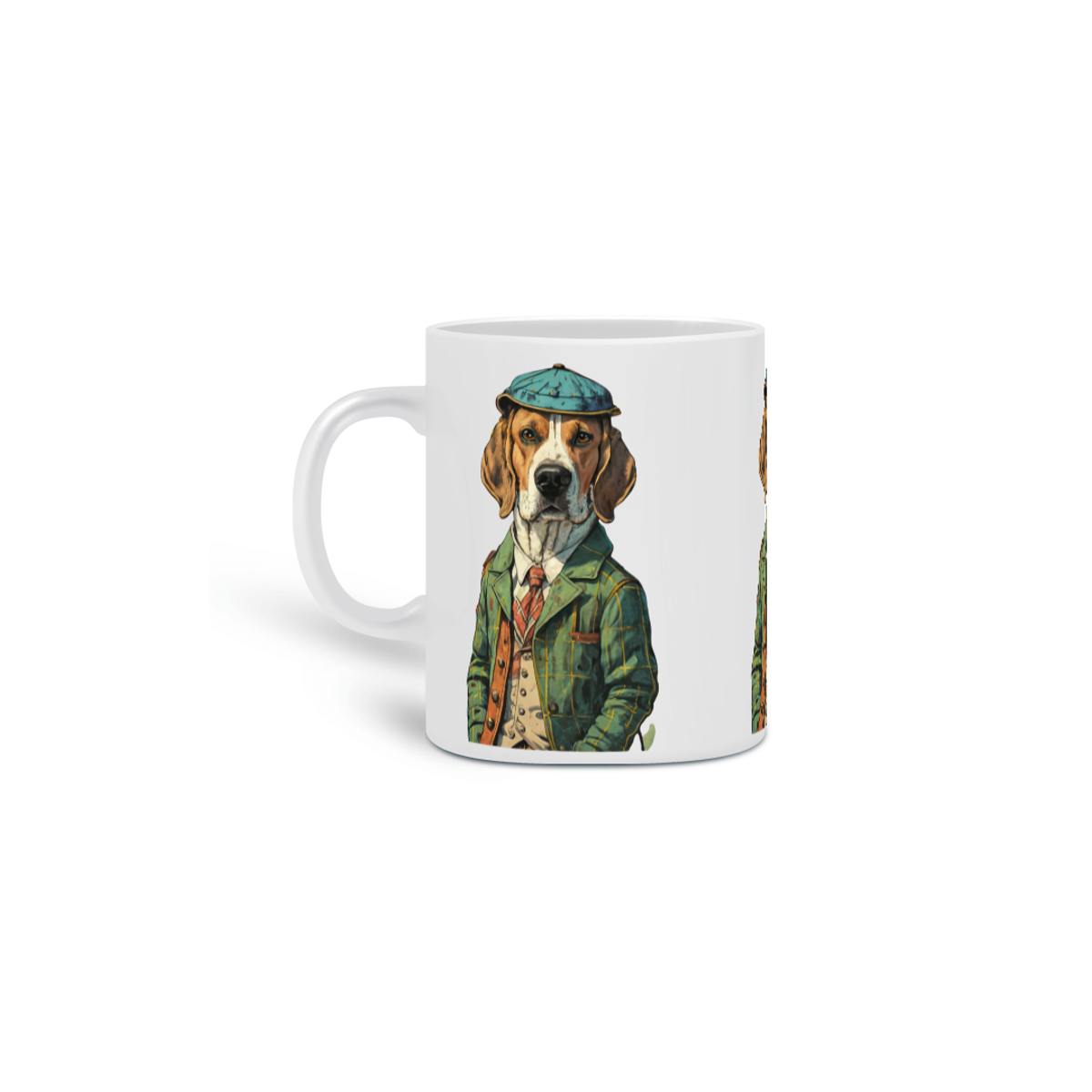 Nome do produto: CANECA PERSONALIZADA CRIATIVA EM CERÂMICA 325ML 03 LADOS, DOG BEAGLE SHERLOCK HOLMES