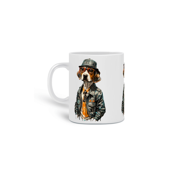 CANECA PERSONALIZADA CRIATIVA EM CERÂMICA 325ML 03 LADOS, DOG BEAGLE SHERLOCK HOLMES