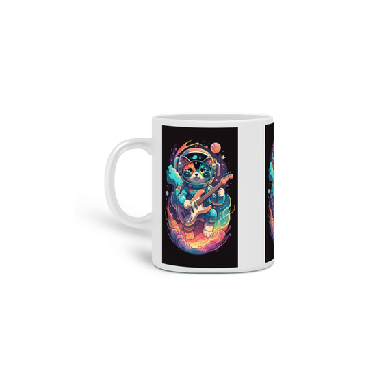 CANECA PERSONALIZADA CRIATIVA EM CERÂMICA 325ML 03 LADOS, CAT IN SPACE