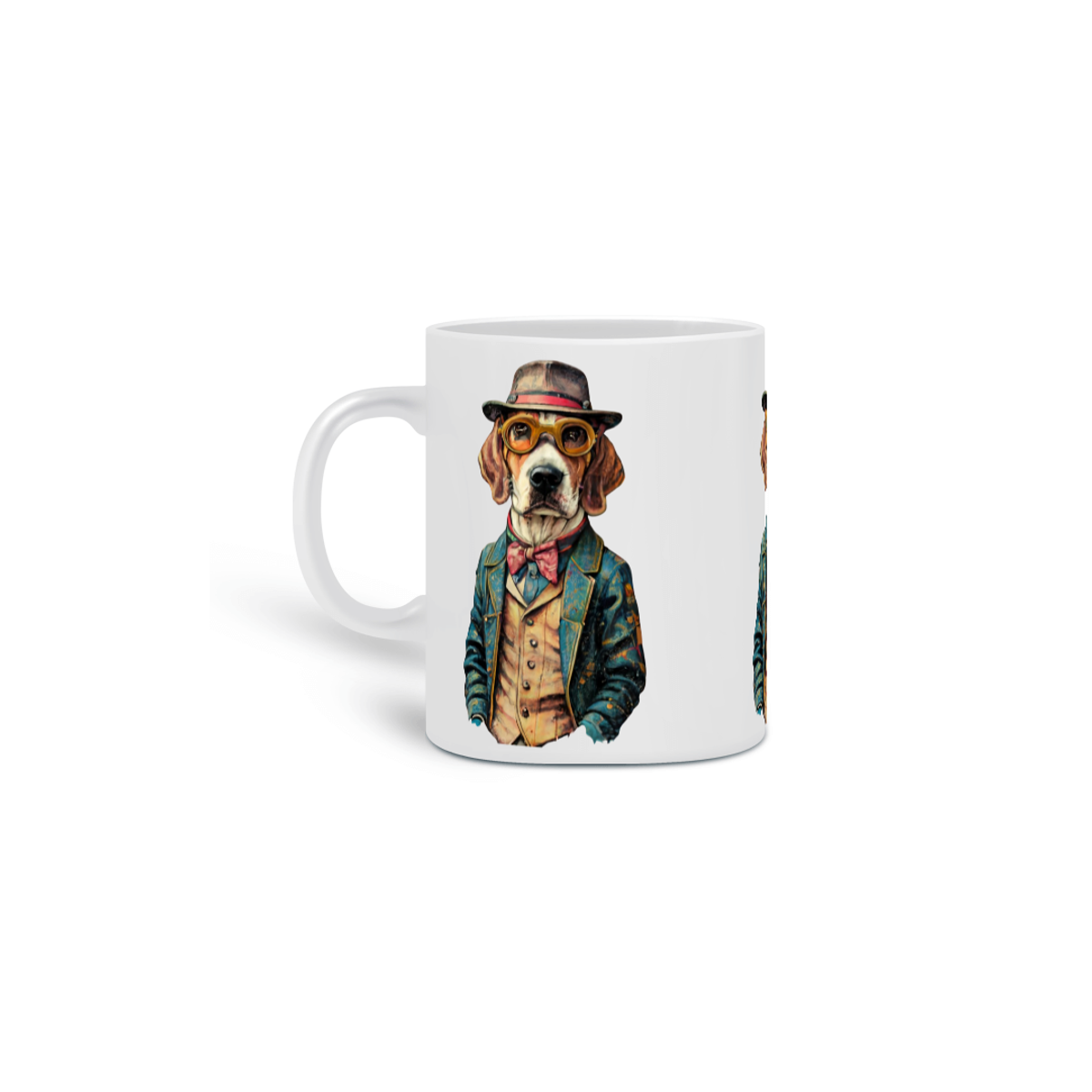 Nome do produto: CANECA PERSONALIZADA CRIATIVA EM CERÂMICA 325ML 03 LADOS, DOG BEAGLE SHERLOCK HOLMES