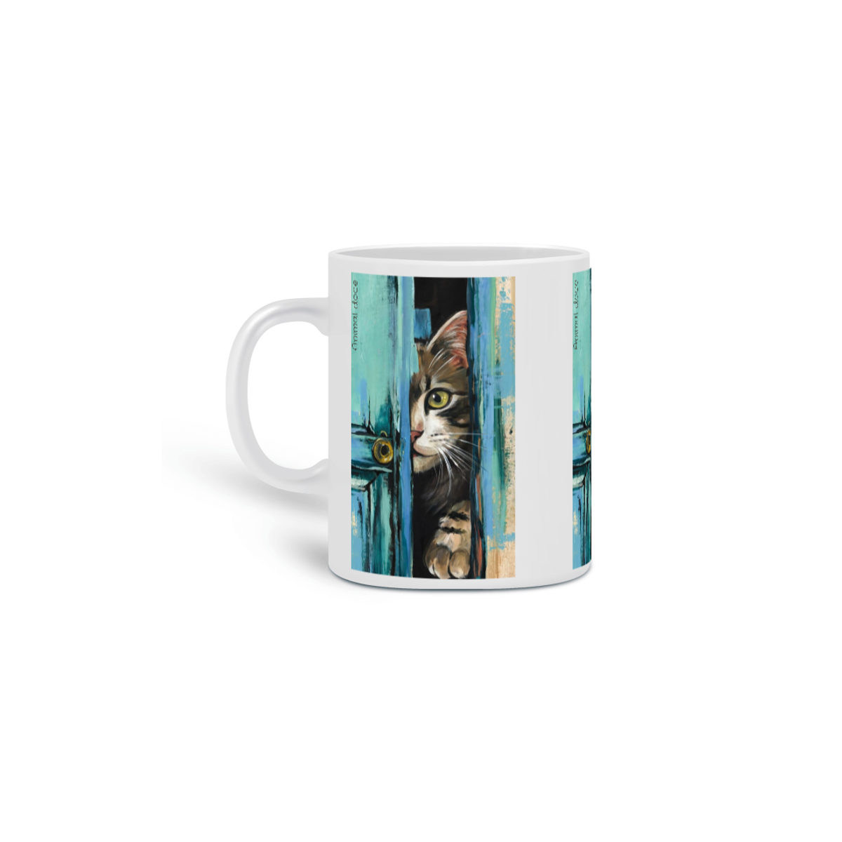 Nome do produto: CANECA PERSONALIZADA CRIATIVA EM CERÂMICA 325ML 03 LADOS, MYSTERIOUS CAT