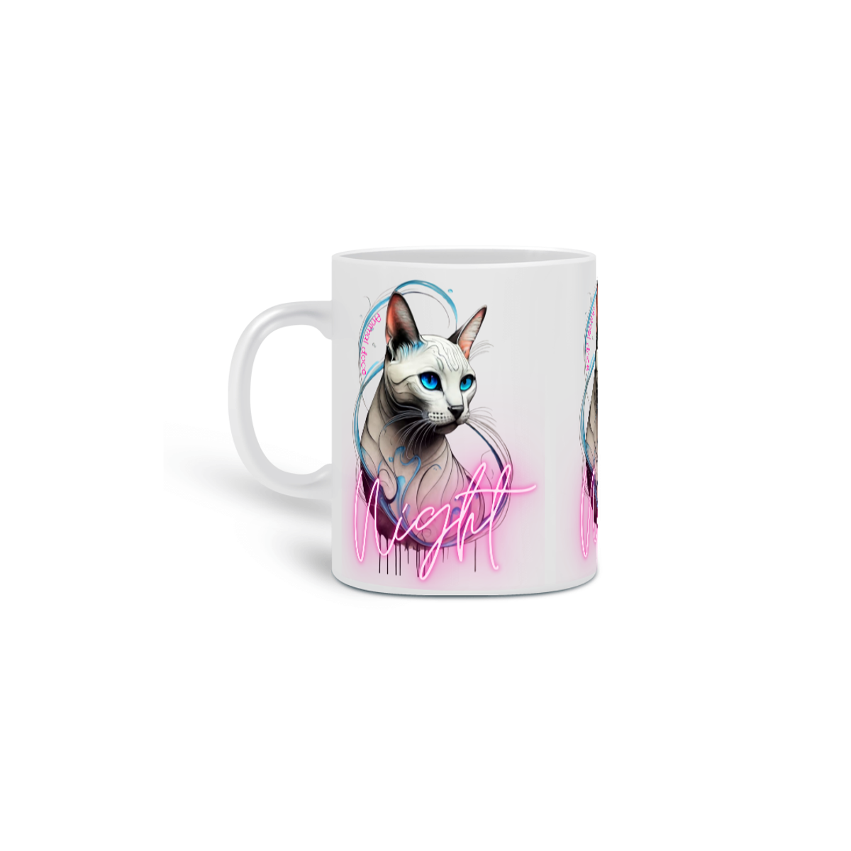 Nome do produto: CANECA PERSONALIZADA CRIATIVA EM CERÂMICA 325ML 03 LADOS, CAT NIGHT