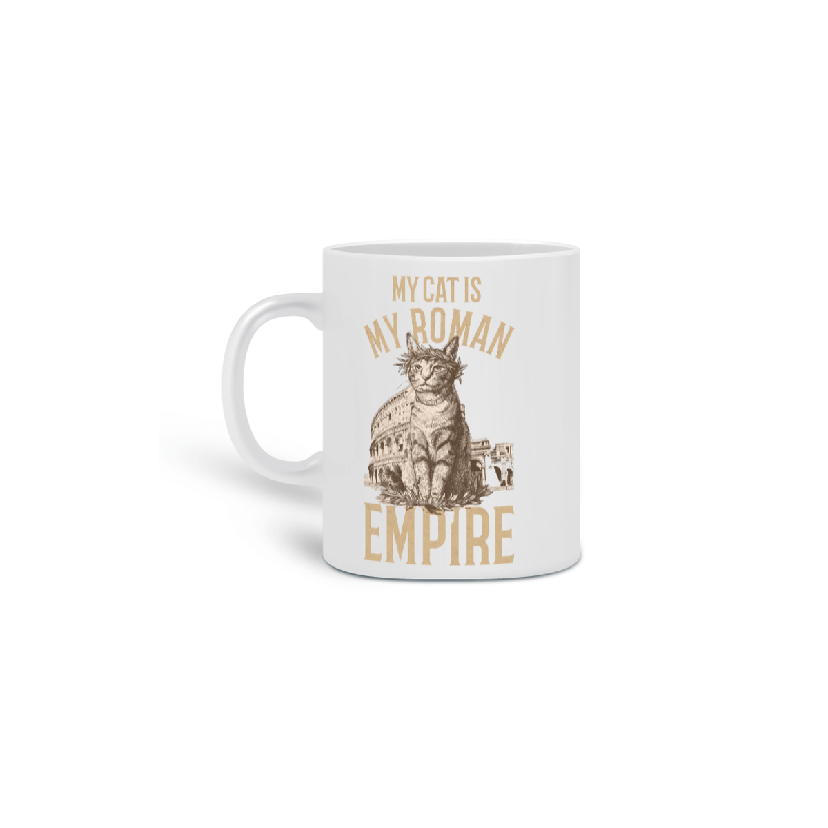 Nome do produto:  CANECA PERSONALIZADA CRIATIVA EM CERÂMICA, 325ML C/02 LADOS, MY CAT IS MY ROMAN EMPIRE