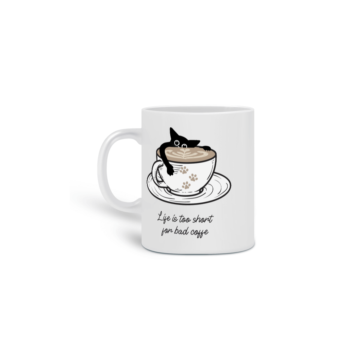 Nome do produto:  CANECA PERSONALIZADA CRIATIVA EM CERÂMICA, 325ML C/02 LADOS, CAT COFFEE