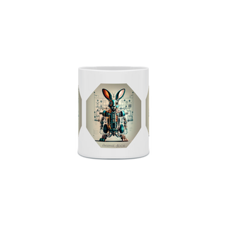 Nome do produtoCANECA PERSONALIZADA CRIATIVA EM CERÂMICA 325ML 03 LADOS, ROBOTIC RABBIT