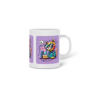 Nome do produtoCANECA PERSONALIZADA CRIATIVA EM CERÂMICA 320ML 03 LADOS, CAT GEEK ON THE COMPUTER