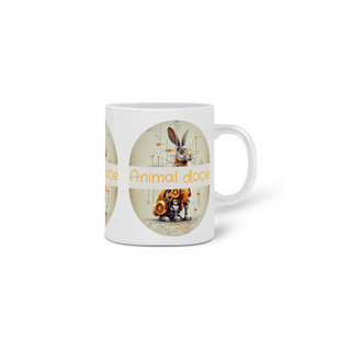 Nome do produtoCANECA PERSONALIZADA CRIATIVA EM CERÂMICA 325ML 03 LADOS, ROBOTIC RABBIT 