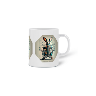 Nome do produtoCANECA PERSONALIZADA CRIATIVA EM CERÂMICA 325ML 03 LADOS, ROBOTIC RABBIT