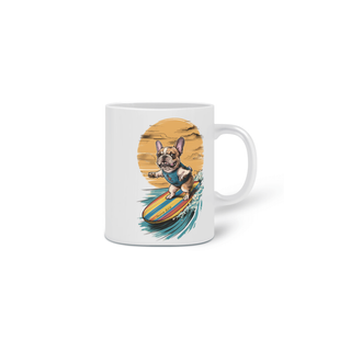 Nome do produto CANECA PERSONALIZADA CRIATIVA EM CERÂMICA, 325ML C/02 LADOS, DOG BULLDOG FRANÇÊS SURF