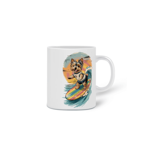 Nome do produto CANECA PERSONALIZADA CRIATIVA EM CERÂMICA, 325ML C/02 LADOS, DOG YORKSHIRE TERRIER SURF