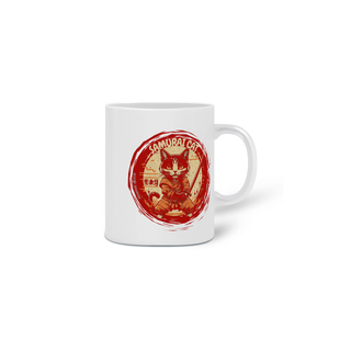 Nome do produtoCANECA PERSONALIZADA CRIATIVA EM CERÂMICA, 325ML C/02 LADOS, SAMURAI CAT