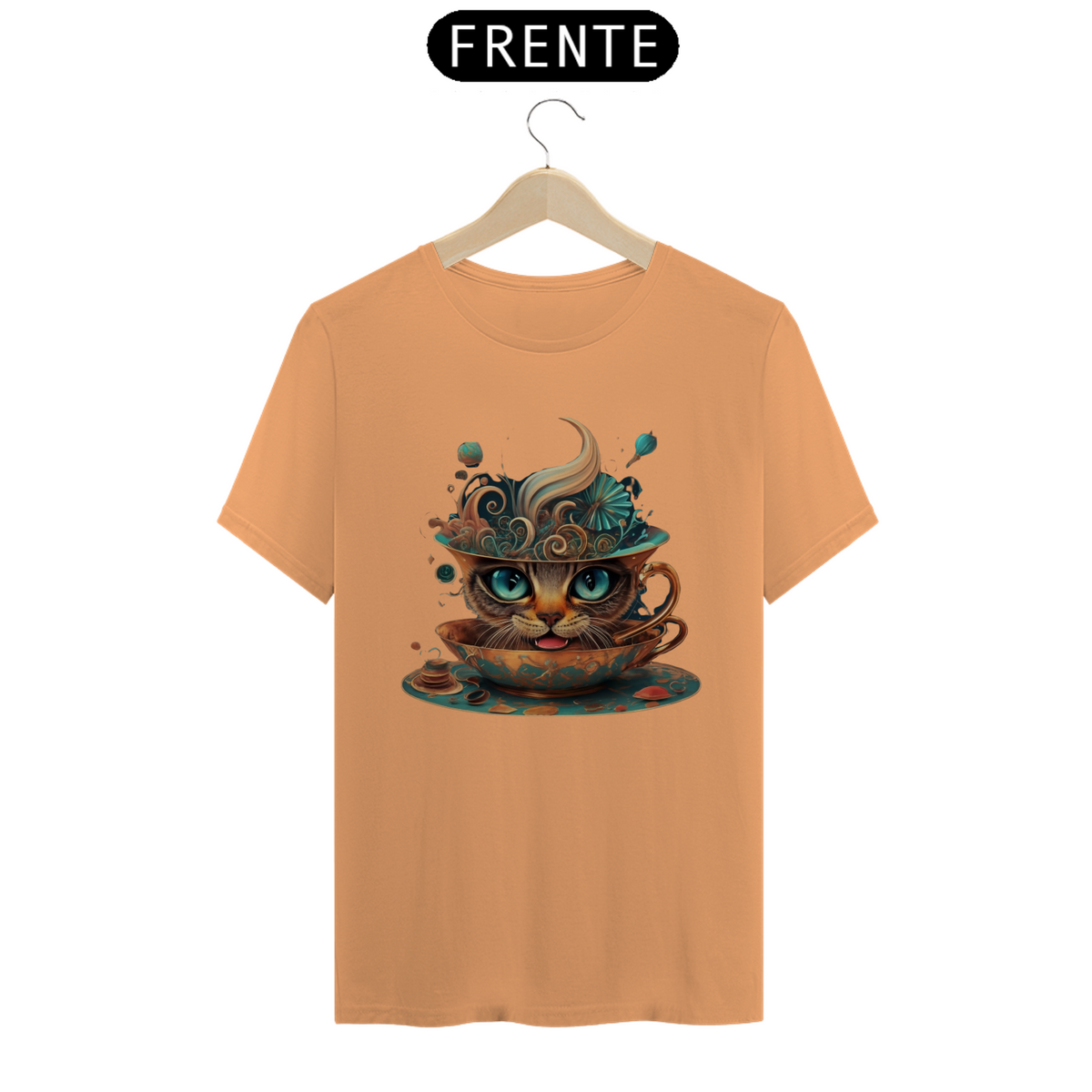 Nome do produto: CAMISETA T-SHIRT ESTONADA, CAT IN THE CUP