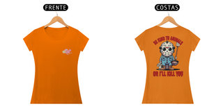 Nome do produtoCAMISETA BABY LONG CLASSIC FRENTE E COSTAS, LINHA FILME JASON BE KIND TO ANIMALS, SEXTA FEIRA 13