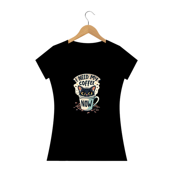 CAMISETA BABY LONG PRIME CAT, I NEED MY COFFE