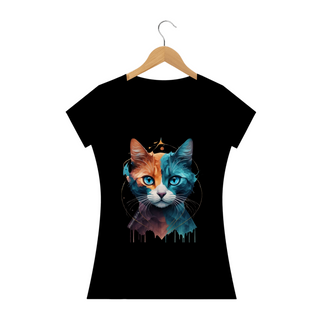 CAMISETA BABY LONG QUALITY, COLORFUL CAT