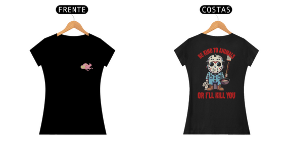 CAMISETA BABY LONG PRIME FRENTE E COSTAS DOG, LINHA FILME JASON BE KIND, SEXTA FEIRA 13