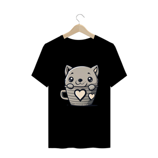 CAMISETA T-SHIRT PLUS SIZE, CAT IN THE CUP