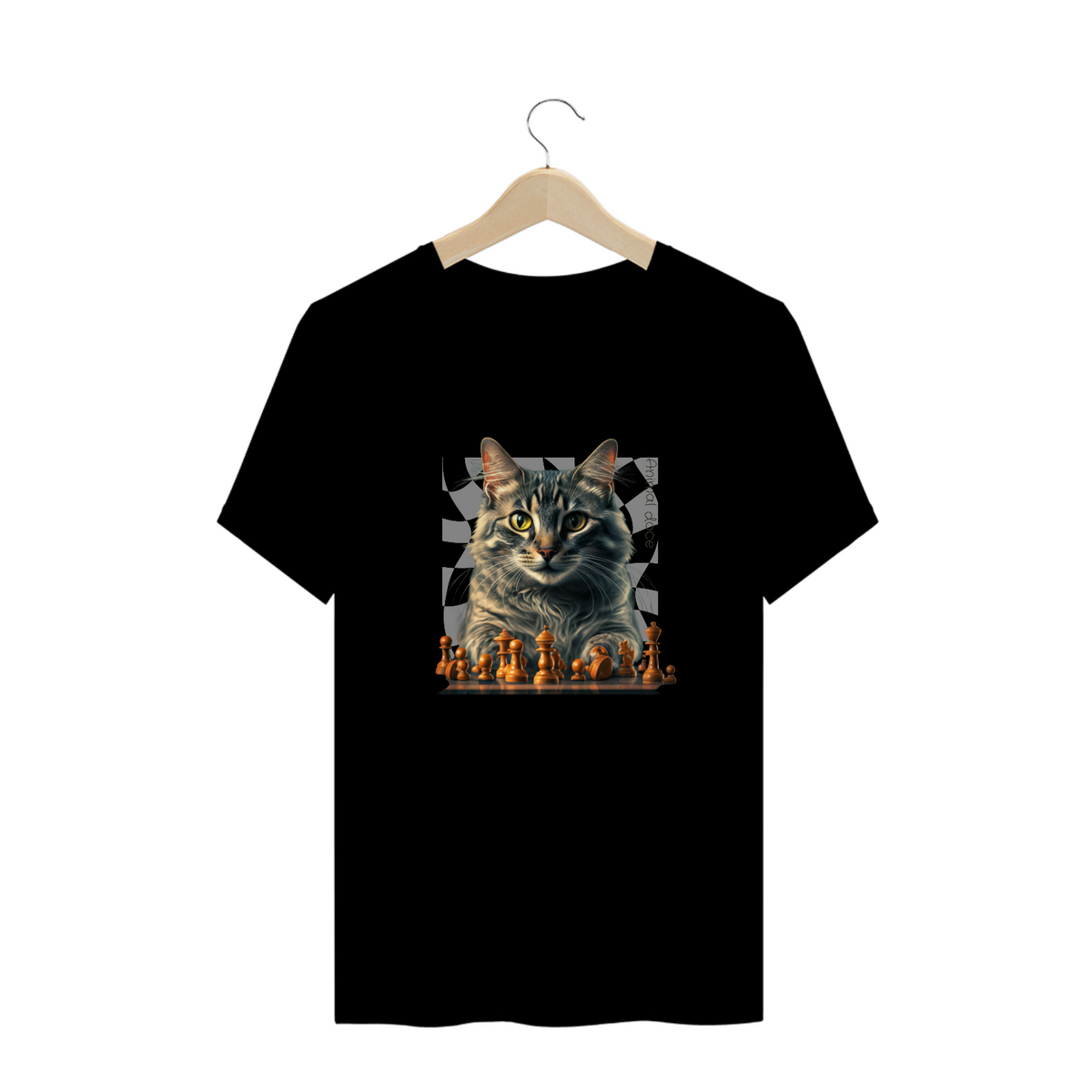 Nome do produto: CAMISETA T-SHIRT PLUS SIZE, CAT PLAYING CHESS