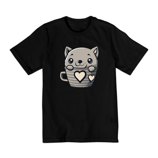 CAMISETA QULAITY INFANTIL, CAT IN THE CUP-2 A 8 ANOS