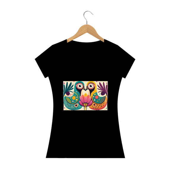 CAMISETA BABY LONG QUALITY, COLORFUL BIRDS