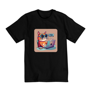 CAMISETA QUALITY INFANTIL, CAT GEEK ON THE COMPUTER-2 A 8 ANOS