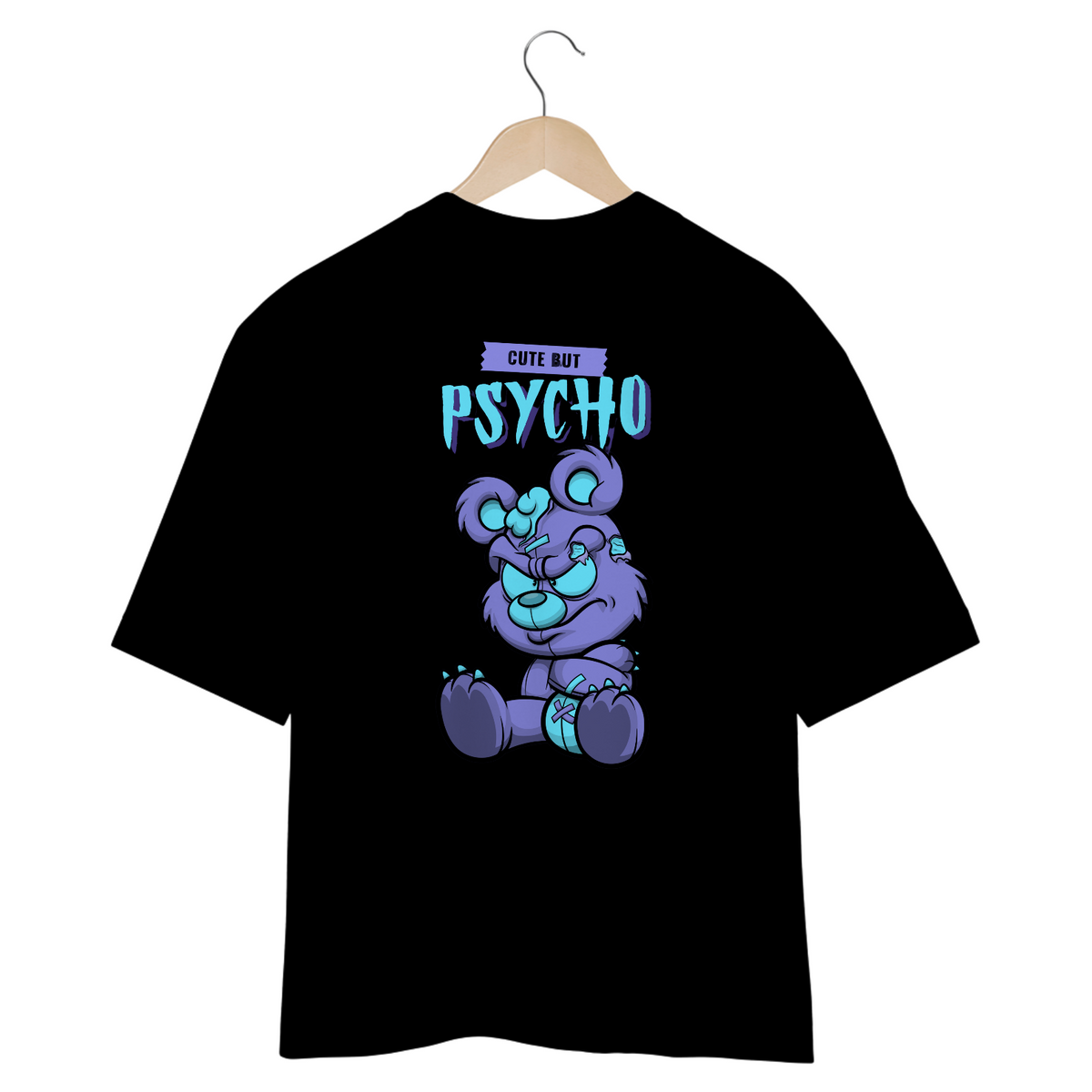 Nome do produto: CAMISETA OVERSIZED COSTAS, URSINHO PSYCHO CUTE BUT