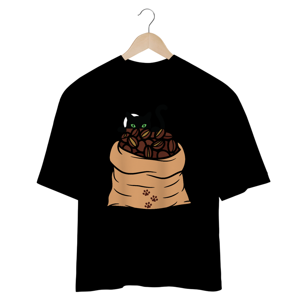 Nome do produto: CAMISETA OVERSIZED, BLACK CAT COFFEE