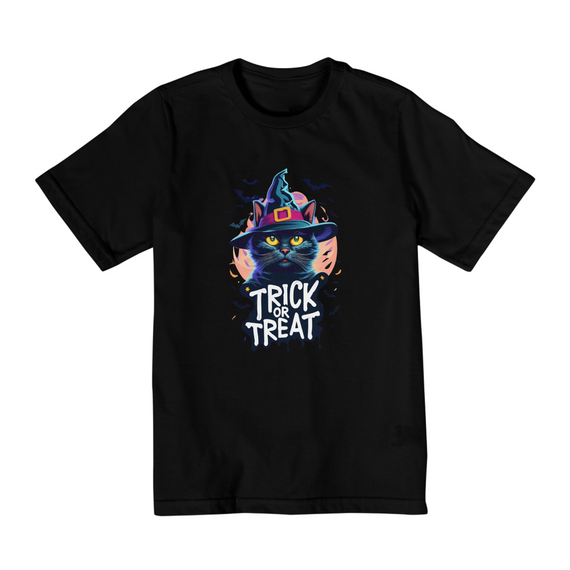 CAMISETA QUALITY INFANTIL, BLACK CAT HALLOWEEN, TRICK OR TREAT-2 A 8 ANOS