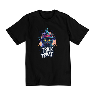 CAMISETA QUALITY INFANTIL, BLACK CAT HALLOWEEN, TRICK OR TREAT-2 A 8 ANOS