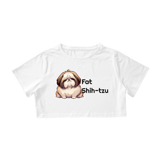 Camiseta Cropped - Fat Shih-tzu - Branca - Modelo 1