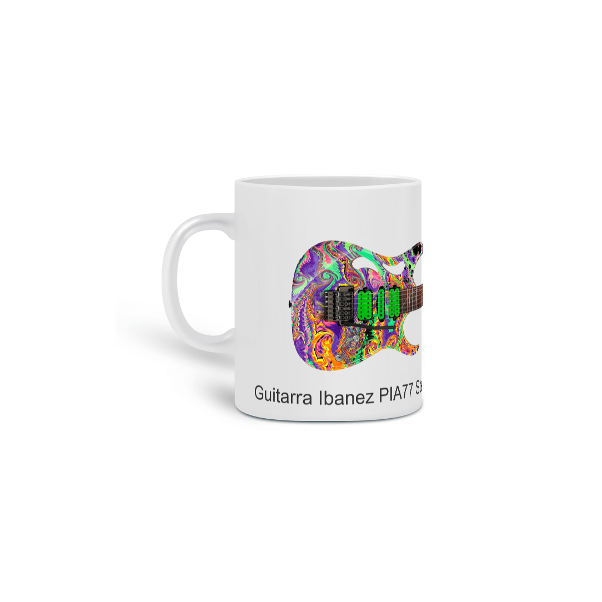 Nome do produto: Caneca Cerâmica - Guitarra Ibanez PIA77 Steve Vai Signature Multicolor Swirl