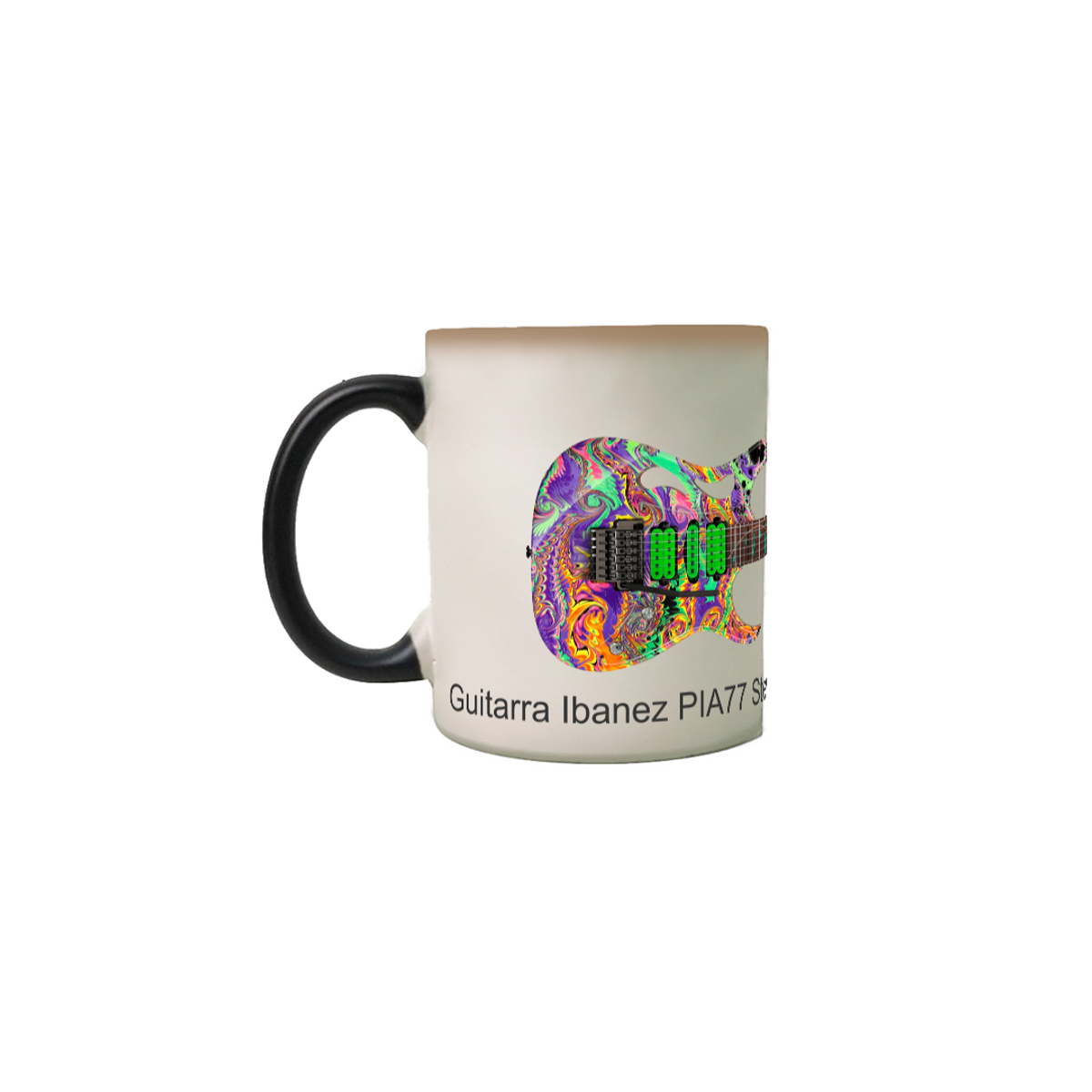 Nome do produto: Caneca Mágica - Guitarra Ibanez PIA77 Steve Vai Signature Multicolor Swirl