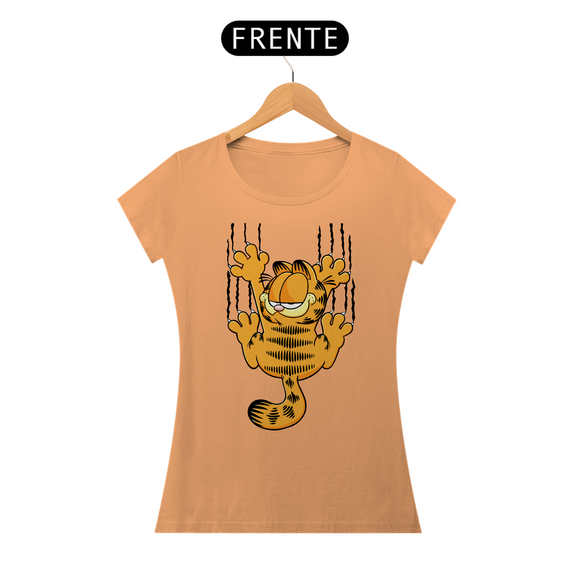 Camiseta Baby Look Estonada - Garfield Agarradinho - Model 1