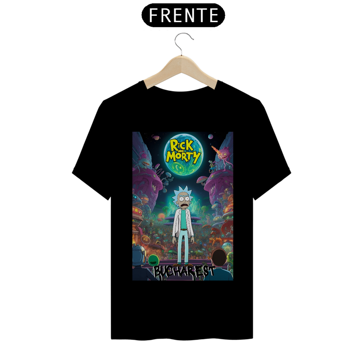 Nome do produto: CAMISETA UNISSEX - Rick and Morty being led into a colossal